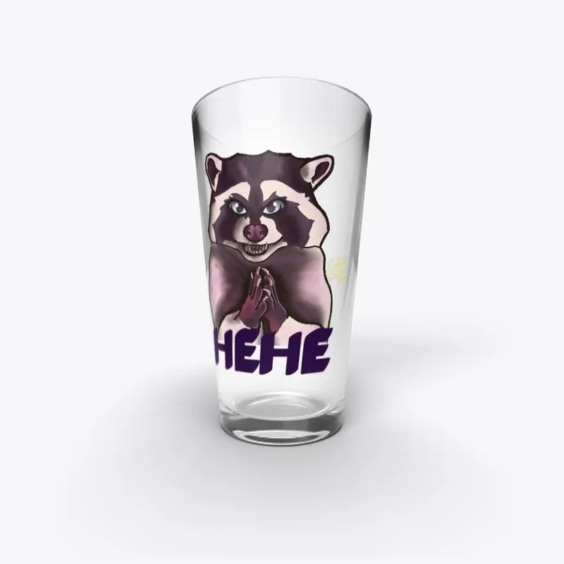 hehehe raccoon pint glass